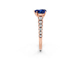 Rose gold Heart Cut Blue Sapphire Solitaire Ring with Cathedral Setting and Pavé Band_2
