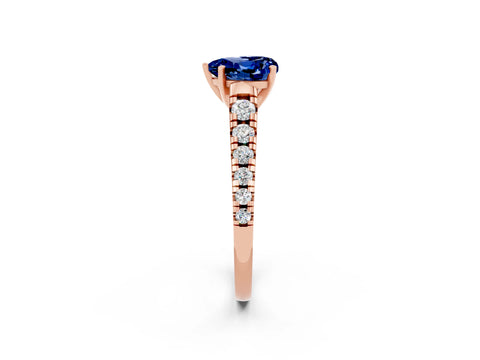 Rose gold Heart Cut Blue Sapphire Solitaire Ring with Cathedral Setting and Pavé Band_2