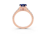 Rose gold Heart Cut Blue Sapphire Solitaire Ring with Cathedral Setting and Pavé Band_3