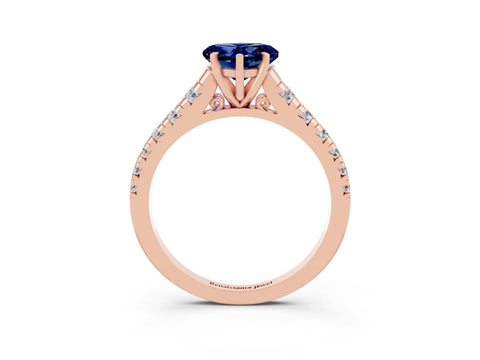 Rose gold Heart Cut Blue Sapphire Solitaire Ring with Cathedral Setting and Pavé Band_3