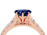 Rose gold Heart Cut Blue Sapphire Solitaire Ring with Cathedral Setting and Pavé Band_4