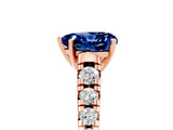 Rose gold Heart Cut Blue Sapphire Solitaire Ring with Cathedral Setting and Pavé Band_5