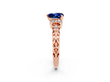 Rose gold Heart Cut Blue Sapphire Solitaire Ring with Filigree Band and Four-Prong Setting_26
