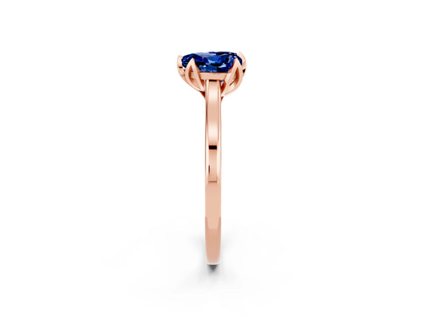 Rose gold Heart Cut Blue Sapphire Solitaire Ring with Flower Prong Setting and Classic Band