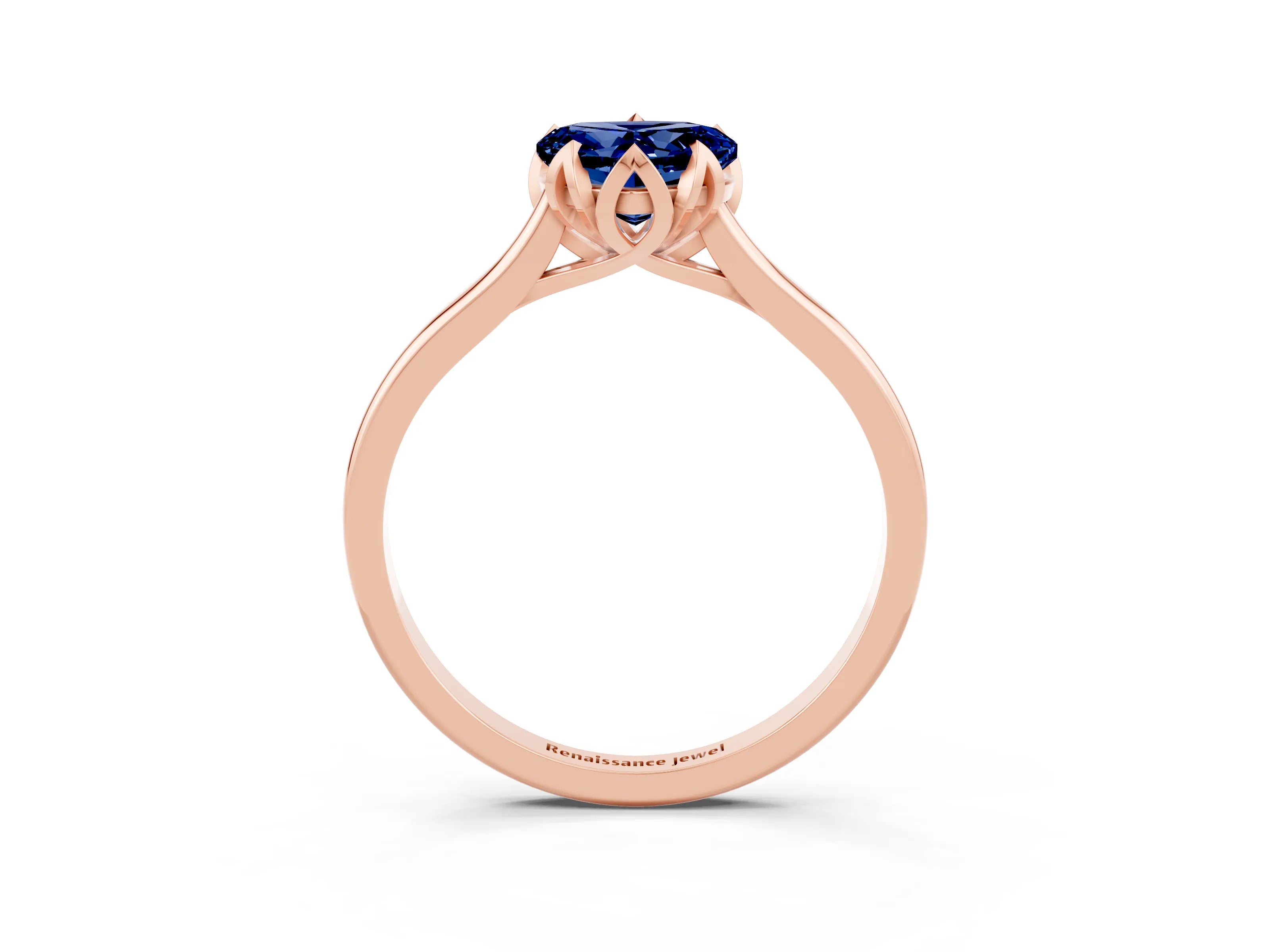 Rose gold Heart Cut Blue Sapphire Solitaire Ring with Flower Prong Setting and Classic Band_15
