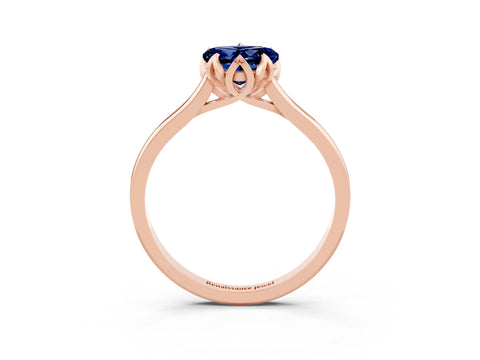 Rose gold Heart Cut Blue Sapphire Solitaire Ring with Flower Prong Setting and Classic Band_15