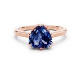 Rose gold Heart Cut Blue Sapphire Solitaire Ring with Flower Prong Setting and Classic Band_36