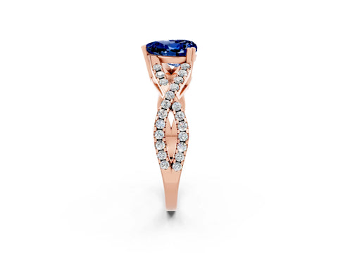 Rose gold Heart Cut Blue Sapphire Solitaire Ring with Four-Prong Setting and Twisted Pavé Band_2
