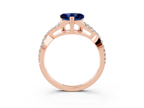Rose gold Heart Cut Blue Sapphire Solitaire Ring with Four-Prong Setting and Twisted Pavé Band_3