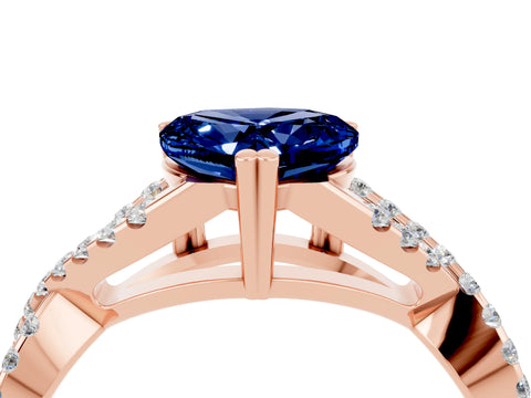 Rose gold Heart Cut Blue Sapphire Solitaire Ring with Four-Prong Setting and Twisted Pavé Band_4