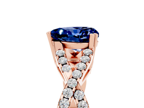 Rose gold Heart Cut Blue Sapphire Solitaire Ring with Four-Prong Setting and Twisted Pavé Band_5