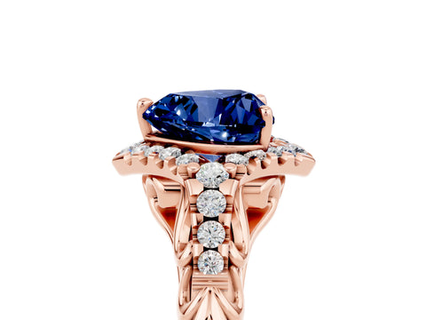 Rose gold Heart Cut Blue Sapphire Solitaire Ring with Hidden Halo and Pavé Band_17
