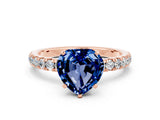 Rose gold Heart Cut Blue Sapphire Solitaire Ring with Pavé Accents and Four-Prong Setting