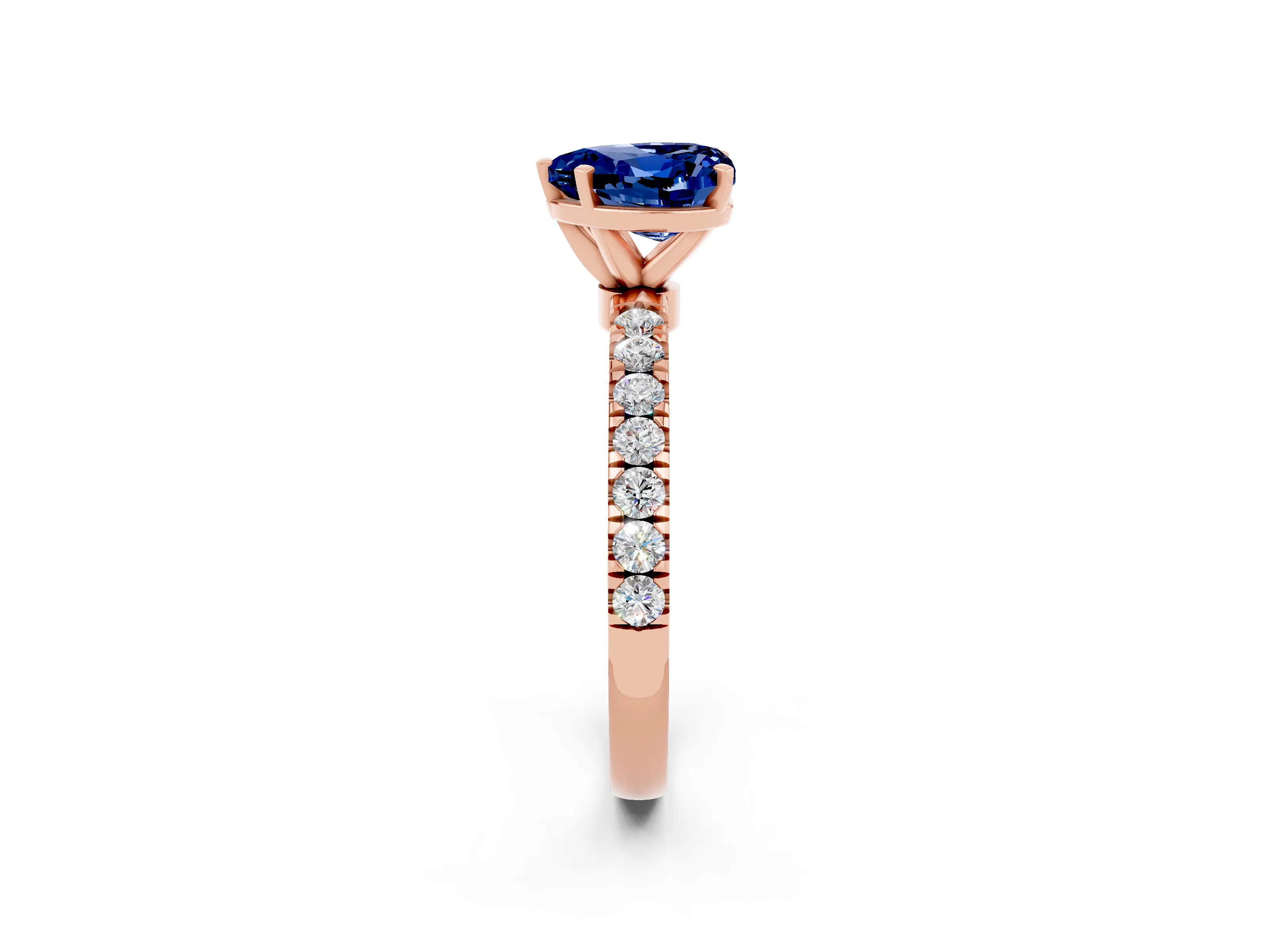 Rose gold Heart Cut Blue Sapphire Solitaire Ring with Pavé Accents and Four-Prong Setting_2