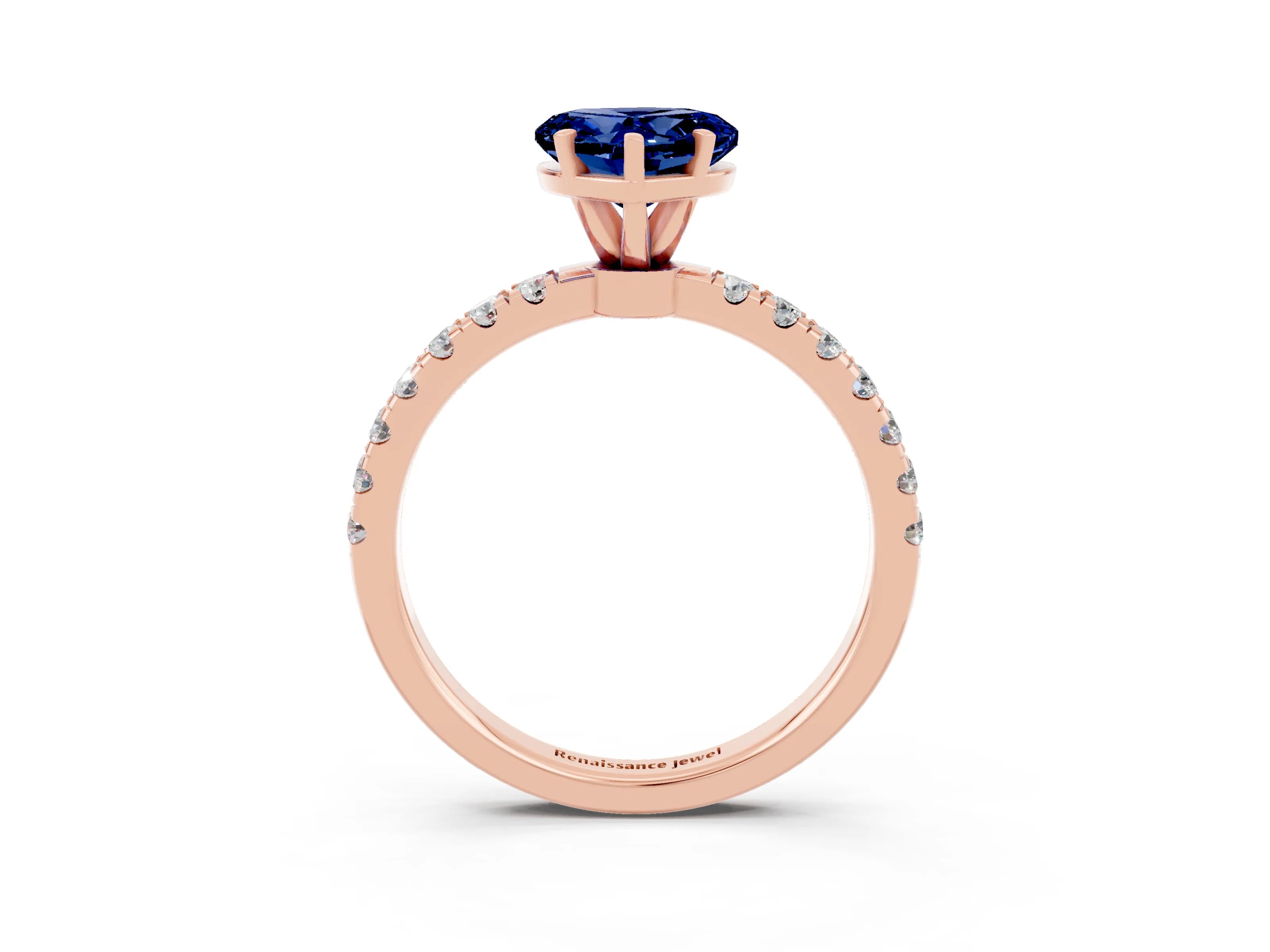 Rose gold Heart Cut Blue Sapphire Solitaire Ring with Pavé Accents and Four-Prong Setting_3