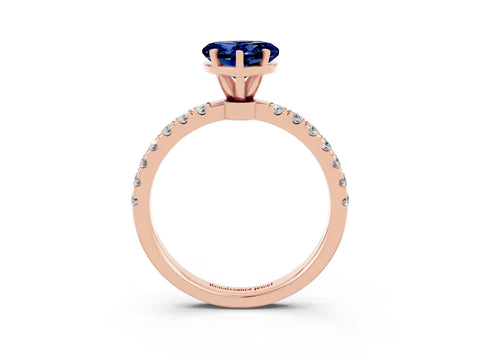Rose gold Heart Cut Blue Sapphire Solitaire Ring with Pavé Accents and Four-Prong Setting_3