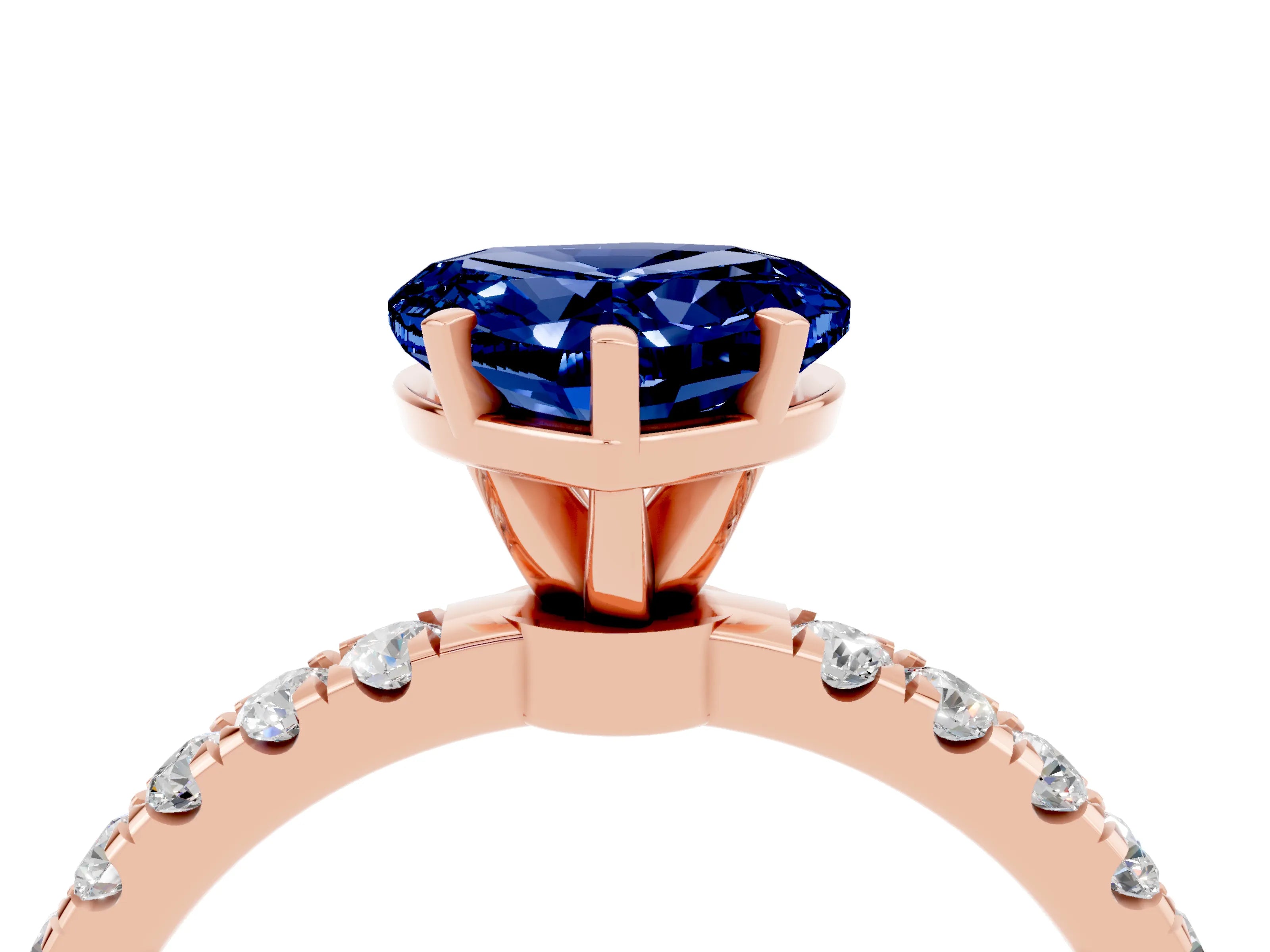 Rose gold Heart Cut Blue Sapphire Solitaire Ring with Pavé Accents and Four-Prong Setting_4