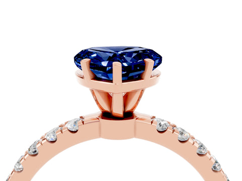 Rose gold Heart Cut Blue Sapphire Solitaire Ring with Pavé Accents and Four-Prong Setting_4