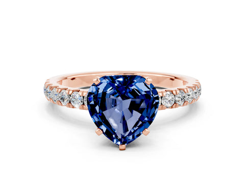 Rose gold Heart Cut Blue Sapphire Solitaire Ring with Pavé Accents and Four-Prong Setting