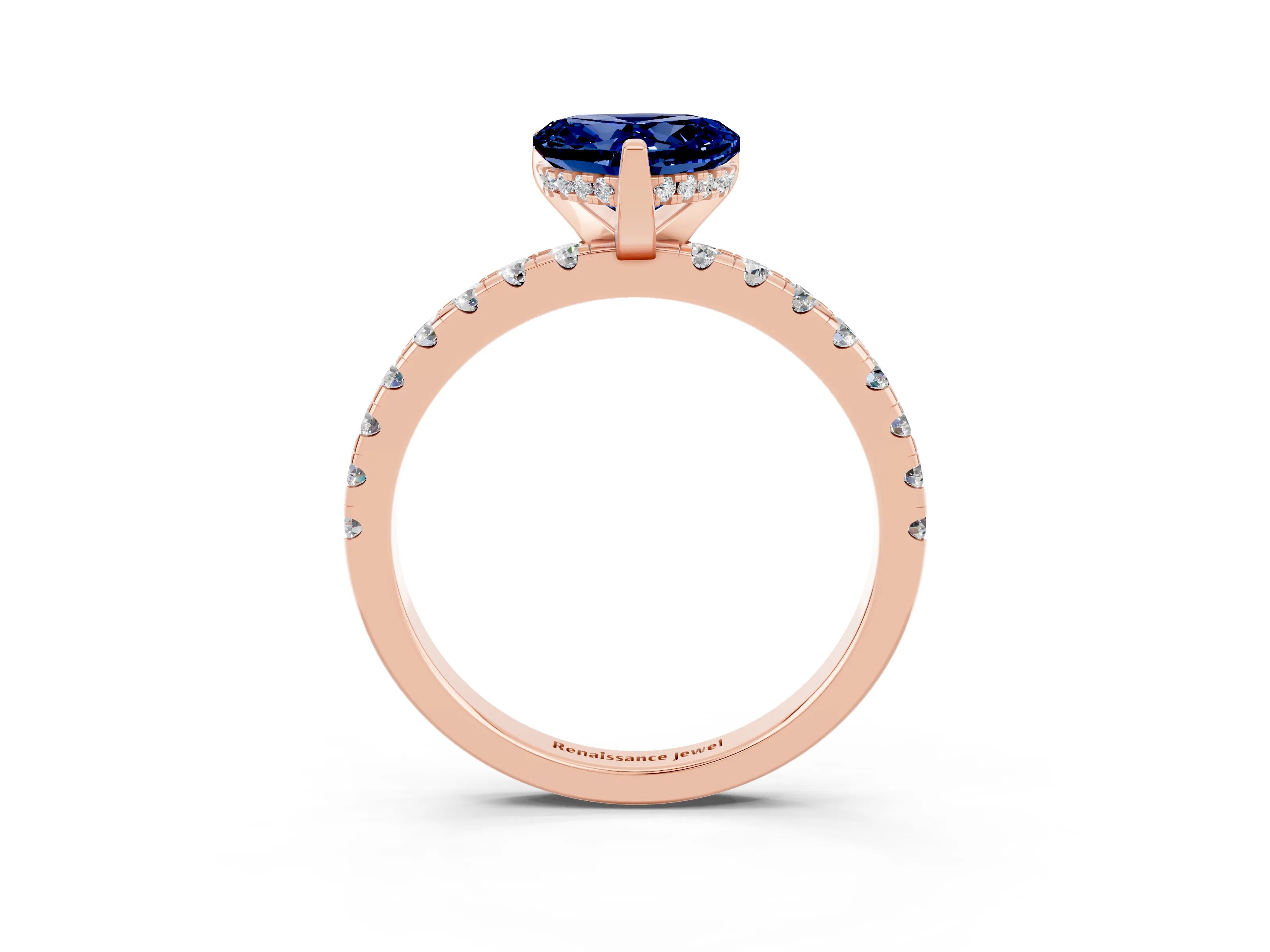 Rose gold Heart Cut Blue Sapphire Solitaire Ring with Pavé Band and Four-Prong Setting_27