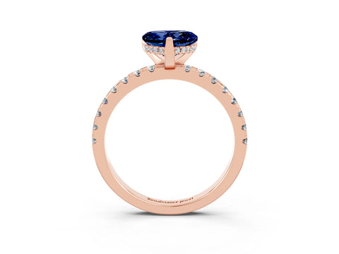Rose gold Heart Cut Blue Sapphire Solitaire Ring with Pavé Band and Four-Prong Setting_27