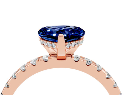 Rose gold Heart Cut Blue Sapphire Solitaire Ring with Pavé Band and Four-Prong Setting_28