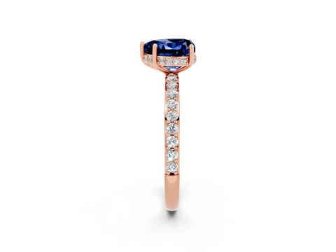 Rose gold Heart Cut Blue Sapphire Solitaire Ring with Pavé Band and Hidden Halo_14
