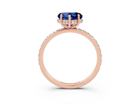 Rose gold Heart Cut Blue Sapphire Solitaire Ring with Pavé Band and Hidden Halo_15