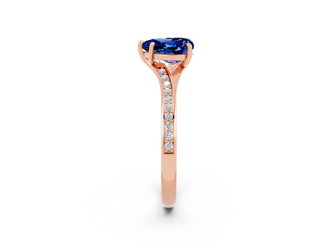 Rose gold Heart Cut Blue Sapphire Solitaire Ring with Pavé Band and Prong Setting_14