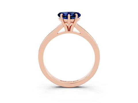 Rose gold Heart Cut Blue Sapphire Solitaire Ring with Pavé Band and Prong Setting_15