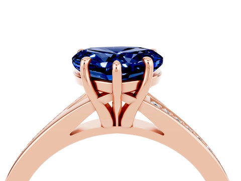 Rose gold Heart Cut Blue Sapphire Solitaire Ring with Pavé Band and Prong Setting_16