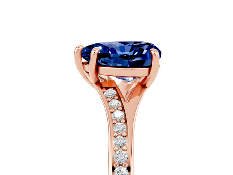Rose gold Heart Cut Blue Sapphire Solitaire Ring with Pavé Band and Prong Setting_17