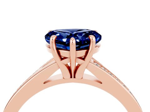 Rose gold Heart Cut Blue Sapphire Solitaire Ring with Pavé Band and Prong Setting_4