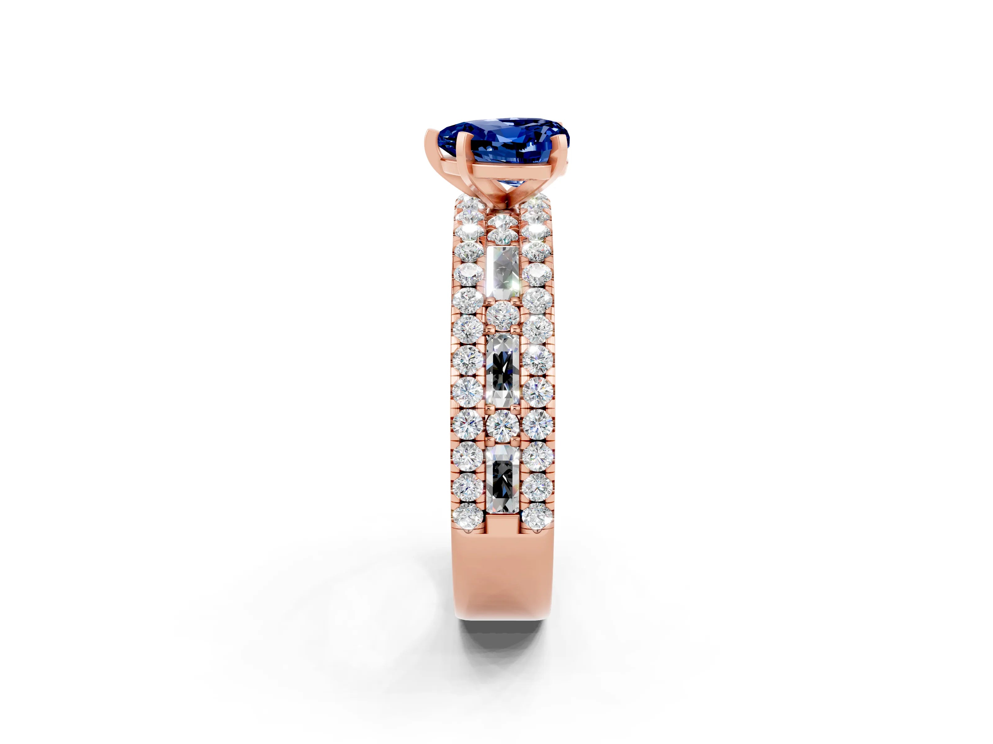 Rose gold Heart Cut Blue Sapphire Solitaire Ring with Pavé and Channel Set Band_2