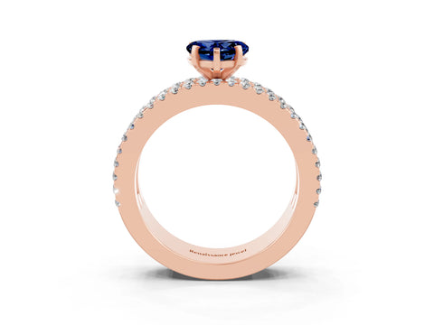 Rose gold Heart Cut Blue Sapphire Solitaire Ring with Pavé and Channel Set Band_3