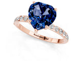 Rose gold Heart Cut Blue Sapphire Solitaire Ring with Pave Band and Four Prong Setting_25