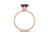Rose gold Heart Cut Blue Sapphire Solitaire Ring with Pave Band and Four Prong Setting_27
