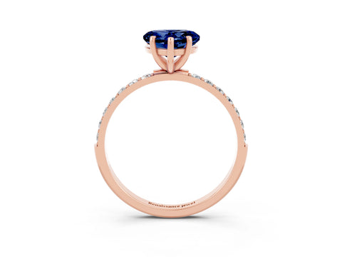 Rose gold Heart Cut Blue Sapphire Solitaire Ring with Pave Band and Four Prong Setting_27