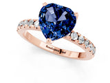 Rose gold Heart Cut Blue Sapphire Solitaire Ring with Round  Pavé Band and Four-Prong Setting_45