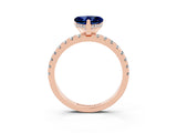 Rose gold Heart Cut Blue Sapphire Solitaire Ring with Round  Pavé Band and Four-Prong Setting_47