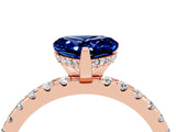 Rose gold Heart Cut Blue Sapphire Solitaire Ring with Round  Pavé Band and Four-Prong Setting_48