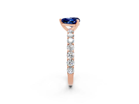 Rose gold Heart Cut Blue Sapphire Solitaire Ring with Shared Prong Pavé Band and Four-Prong Setting_14