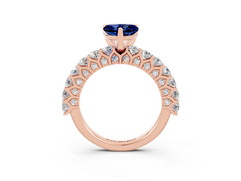 Rose gold Heart Cut Blue Sapphire Solitaire Ring with Shared Prong Pavé Band and Four-Prong Setting_15