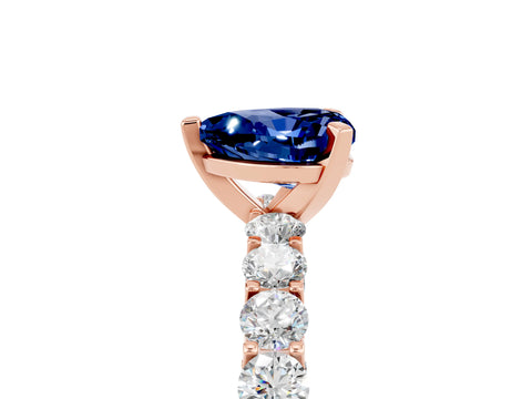 Rose gold Heart Cut Blue Sapphire Solitaire Ring with Shared Prong Pavé Band and Four-Prong Setting_17