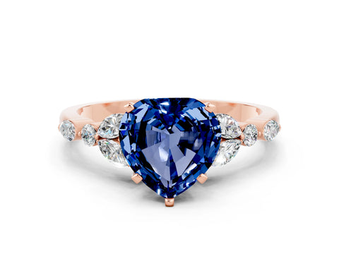 Rose gold Heart Cut Blue Sapphire Solitaire Ring with Side Stones and Four-Prong Setting_12