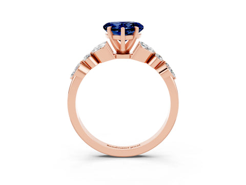 Rose gold Heart Cut Blue Sapphire Solitaire Ring with Side Stones and Four-Prong Setting_15
