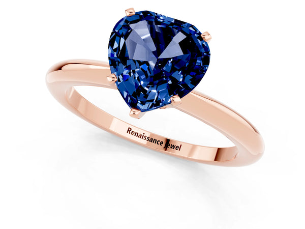 Rose gold Heart Cut Blue Sapphire Solitaire Ring with Six-Prong Setting and Classic Band