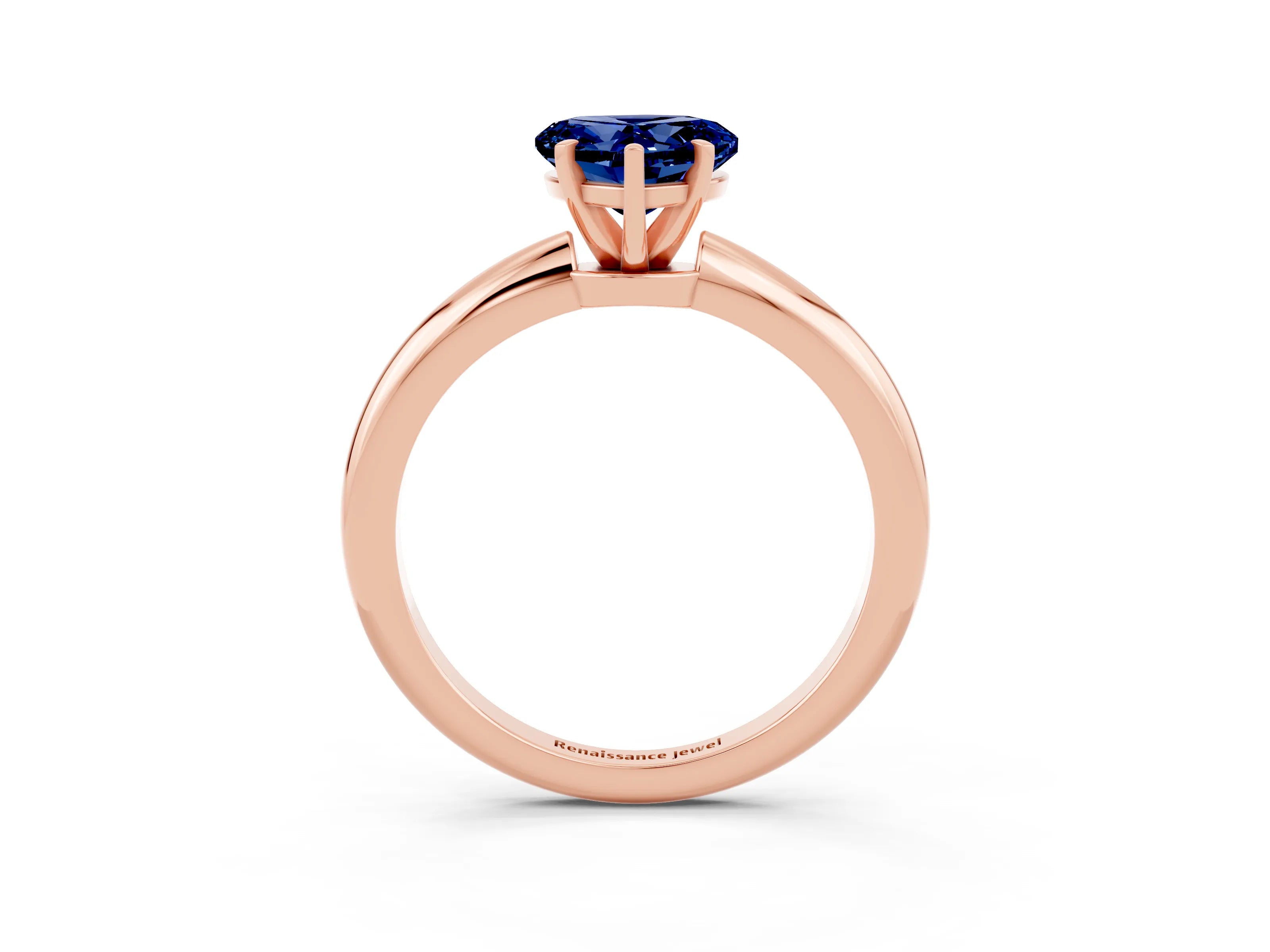 Rose gold Heart Cut Blue Sapphire Solitaire Ring with Six-Prong Setting and Classic Band_3