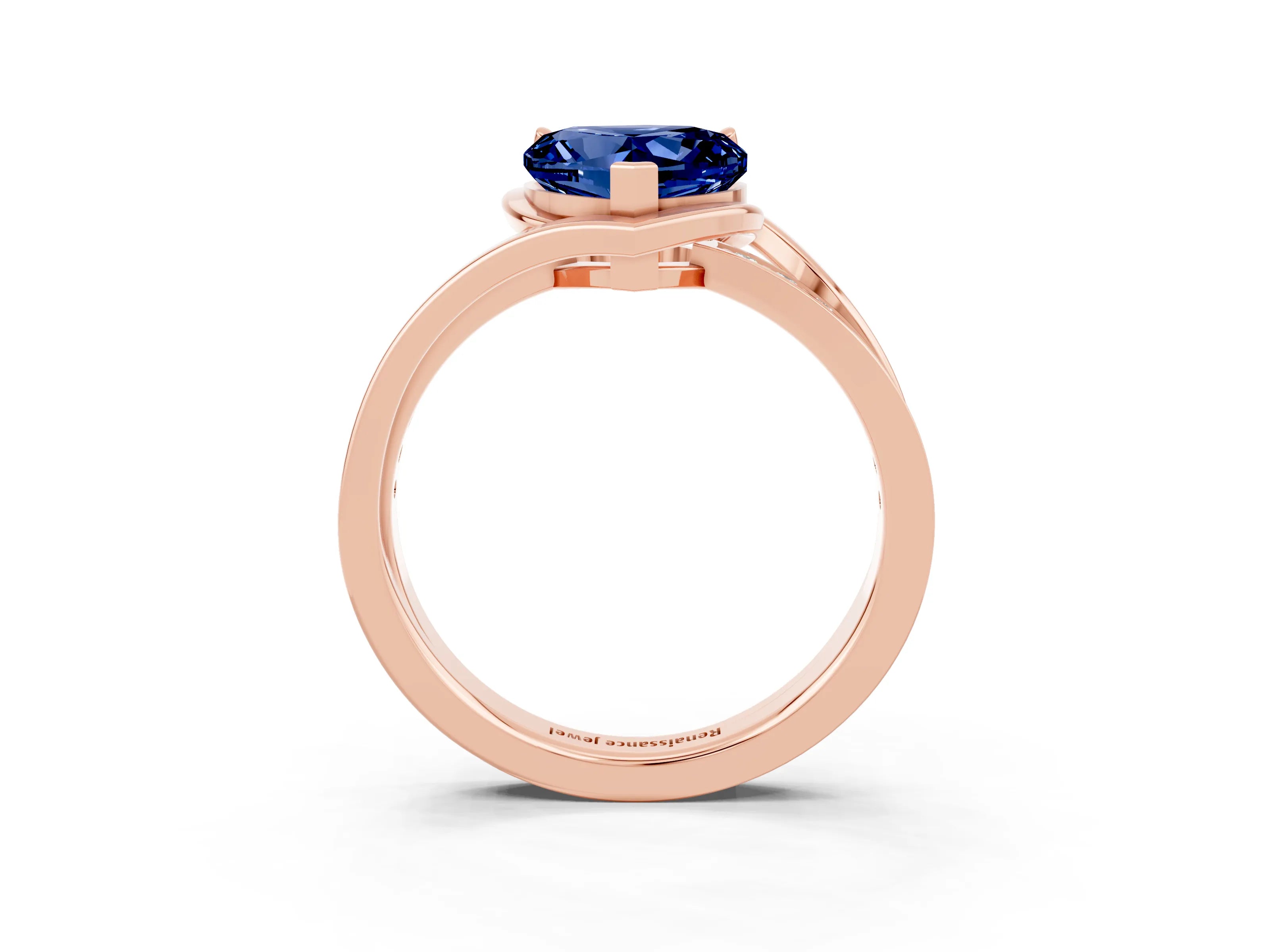 Rose gold Heart Cut Blue Sapphire Solitaire Ring with Split Shank and Prong Setting_3