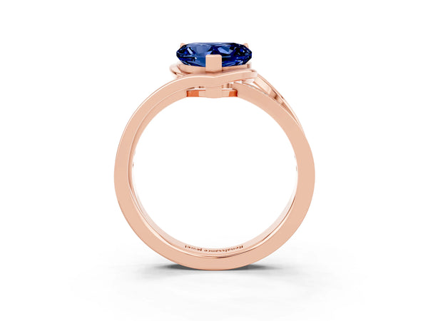 Rose gold Heart Cut Blue Sapphire Solitaire Ring with Split Shank and Prong Setting